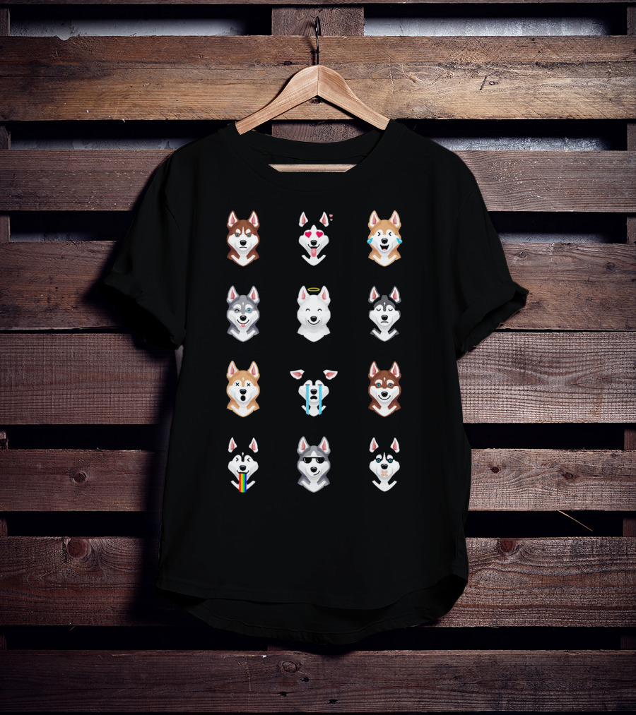 Siberian Husky Emoji Faces Funny Expressions Collection T-Shirt
