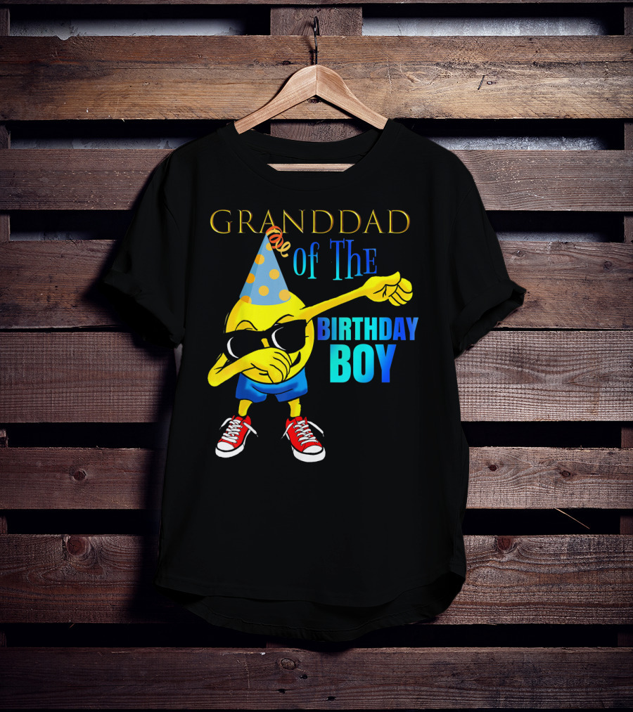 Granddad Of The Birthday Boy Dabbing Emoji Party Hat Sunglasses Celebrations T-Shirt
