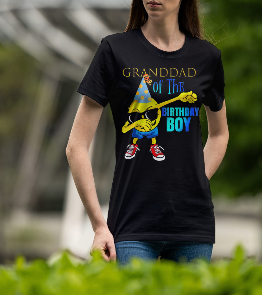 Granddad Of The Birthday Boy Dabbing Emoji Party Hat Sunglasses Celebrations T-Shirt