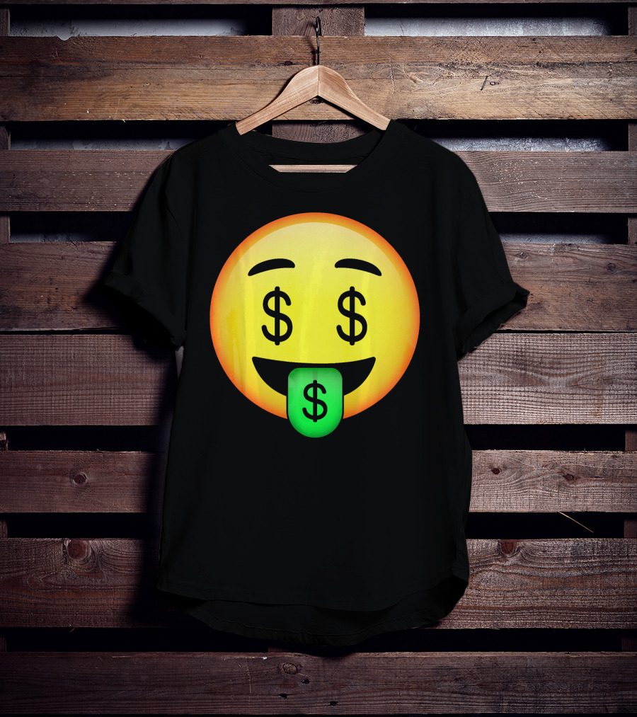 HD Emoji Money Mouth Face Dollar Symbol Eyes Green Tongue T-Shirt
