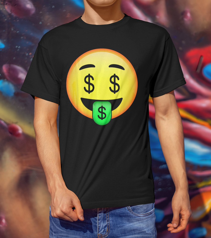 HD Emoji Money Mouth Face Dollar Symbol Eyes Green Tongue T-Shirt