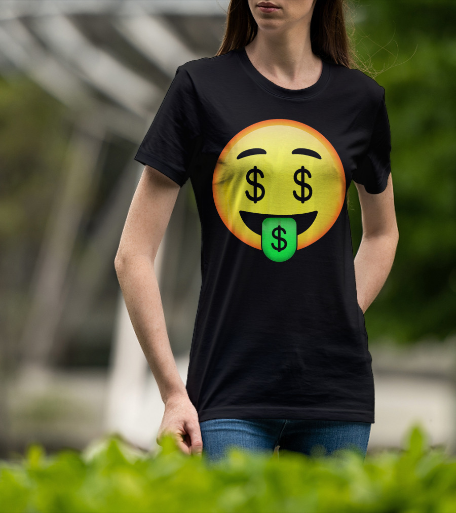 HD Emoji Money Mouth Face Dollar Symbol Eyes Green Tongue T-Shirt