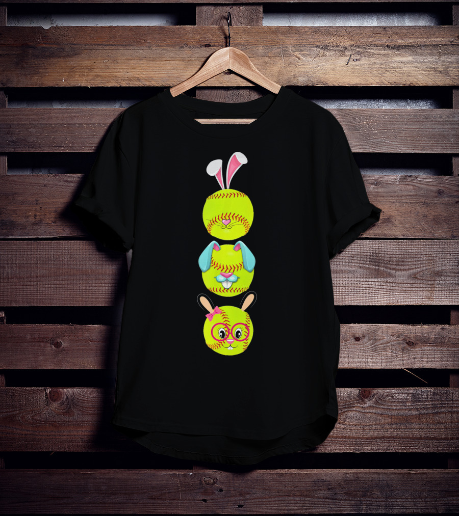 Softball Emojis With Bunny Ears And Glasses T-Shirt