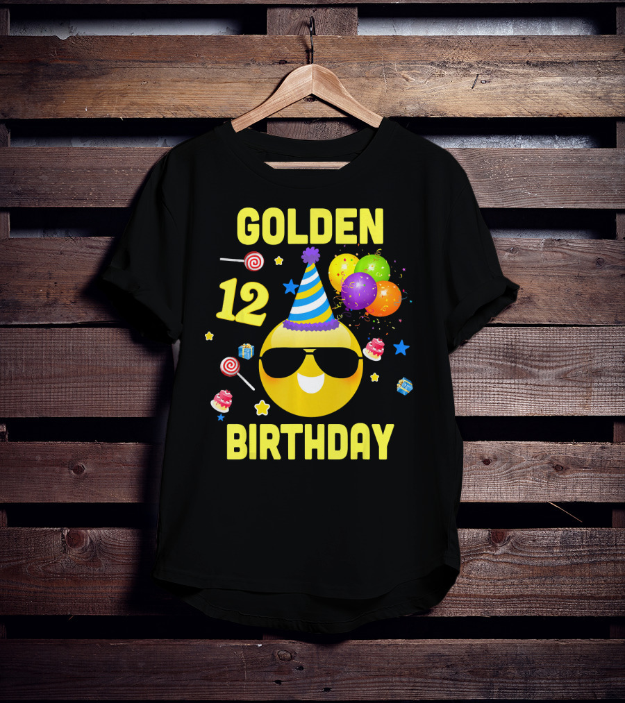 Golden Birthday 12 Emoji Party Hat Sunglasses Balloons Confetti T-Shirt