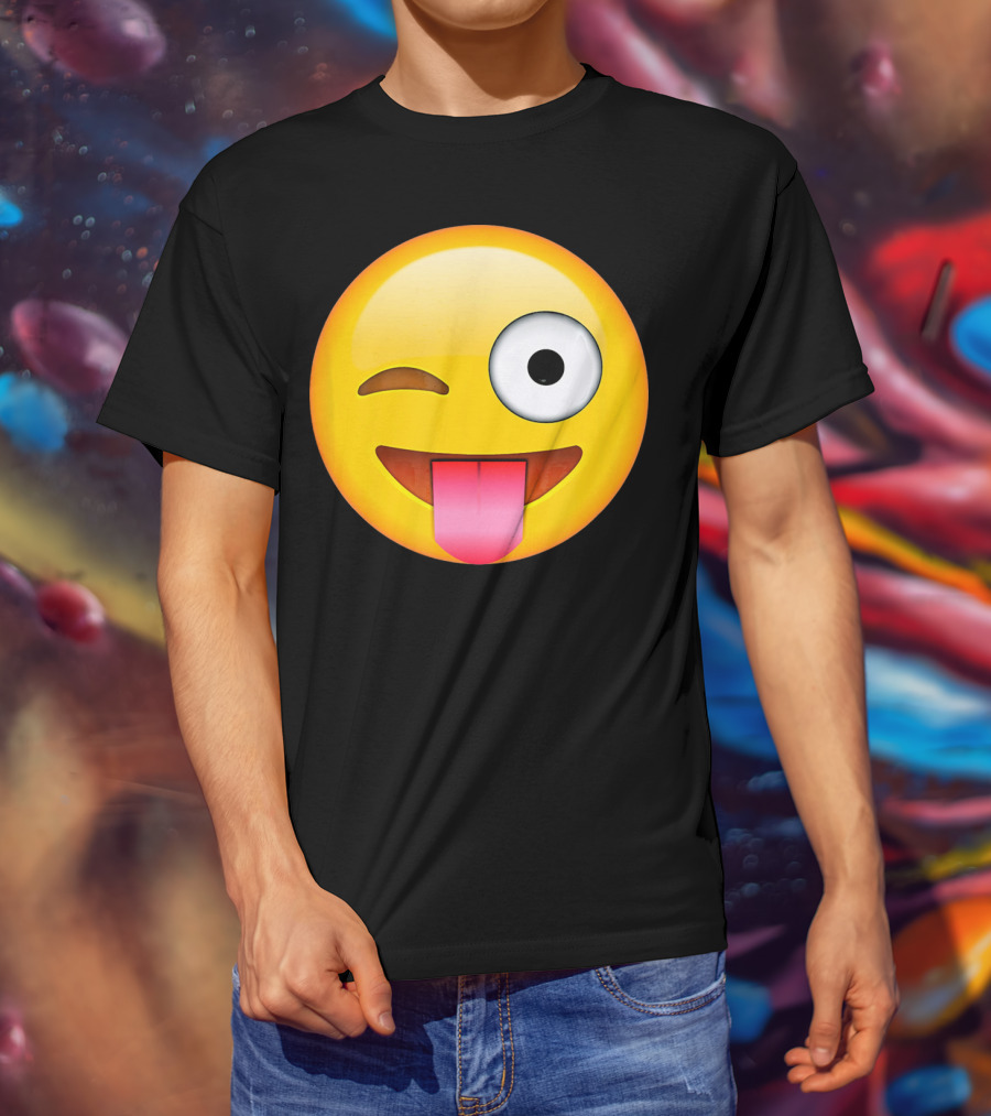 Face Emoticon Tongue Out Emoji Wink T-Shirt