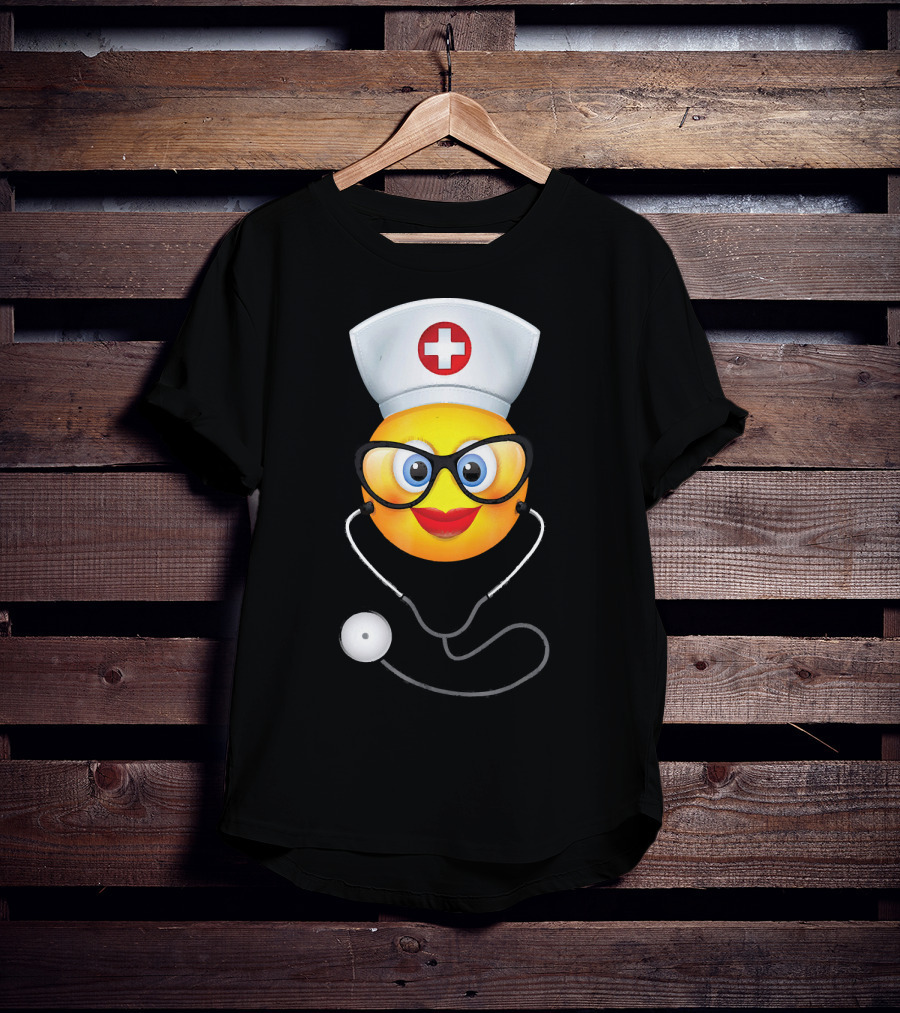 Nurse Halloween Funny Emoji Glasses Stethoscope T-Shirt