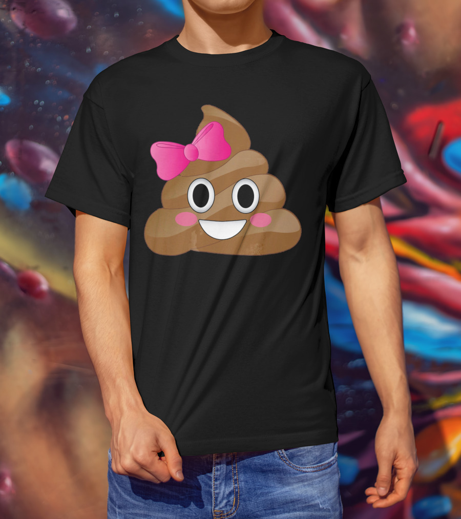 Cute Pink Bow Emoji Funny Smiling Cutie Poo T-Shirt