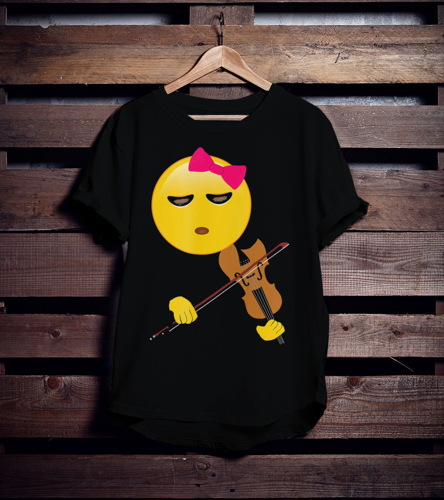 Girl Emoji Violin With Pink Bow T-Shirt