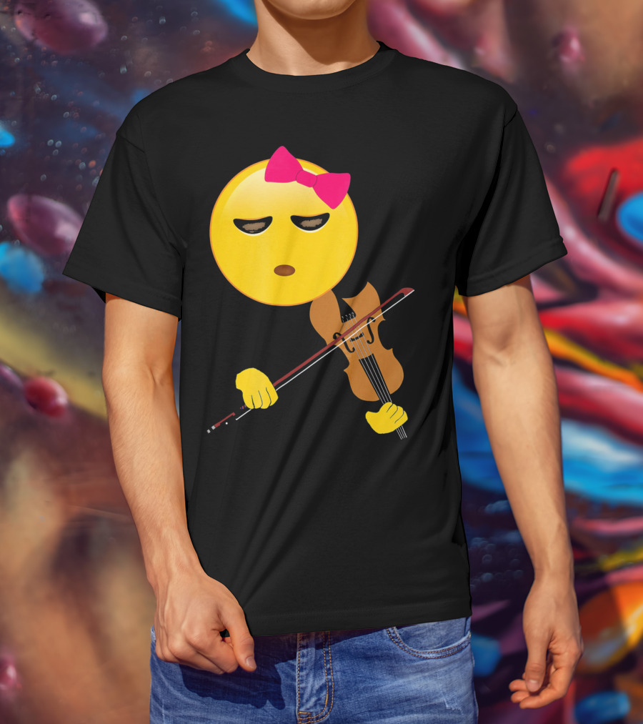 Girl Emoji Violin With Pink Bow T-Shirt