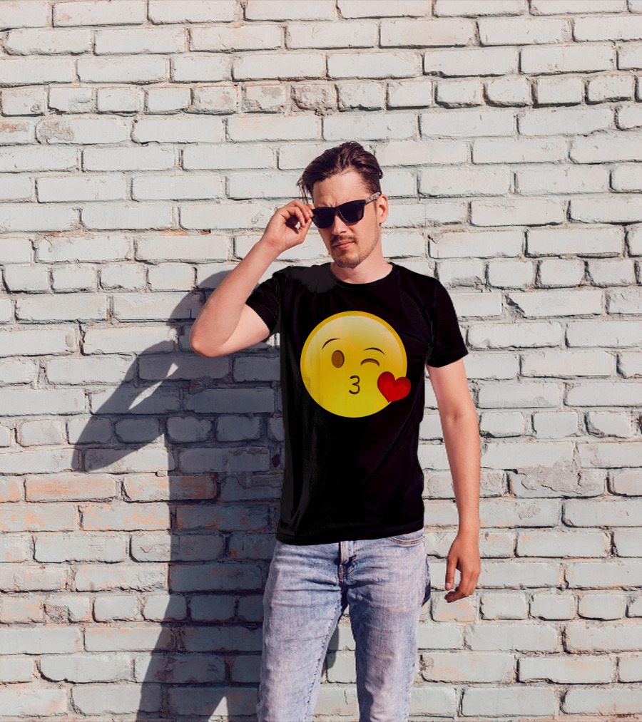 Emoji Throwing A Kiss Puckered Lips Blow Winking Face With Heart T-Shirt