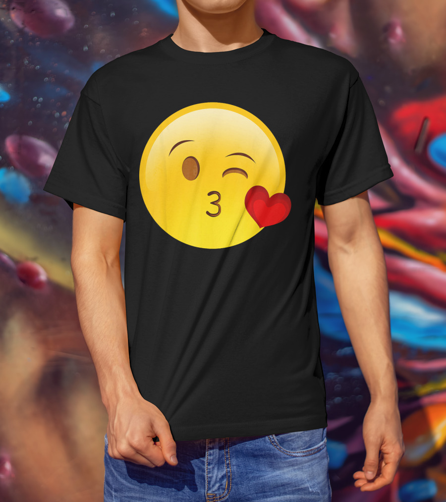 Emoji Throwing A Kiss Puckered Lips Blow Winking Face With Heart T-Shirt