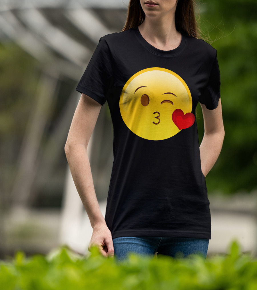 Emoji Throwing A Kiss Puckered Lips Blow Winking Face With Heart T-Shirt