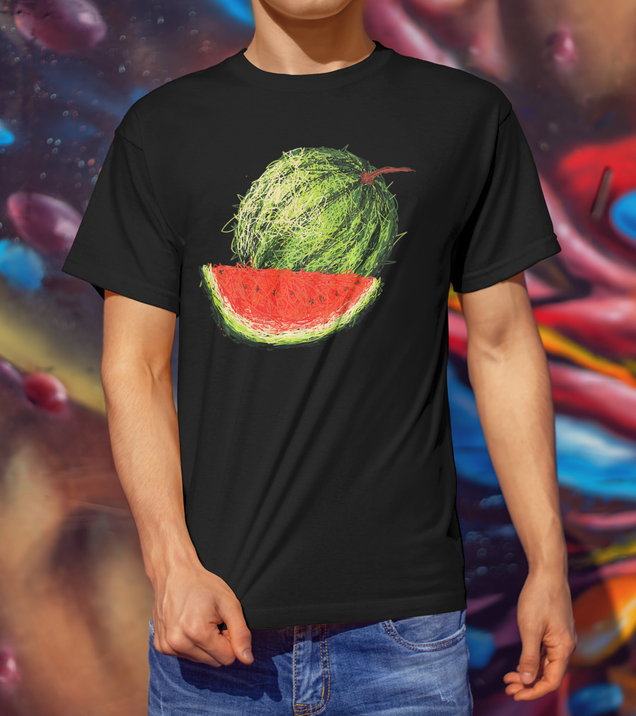 Huge Watermelon Fruit Sketch T-Shirt