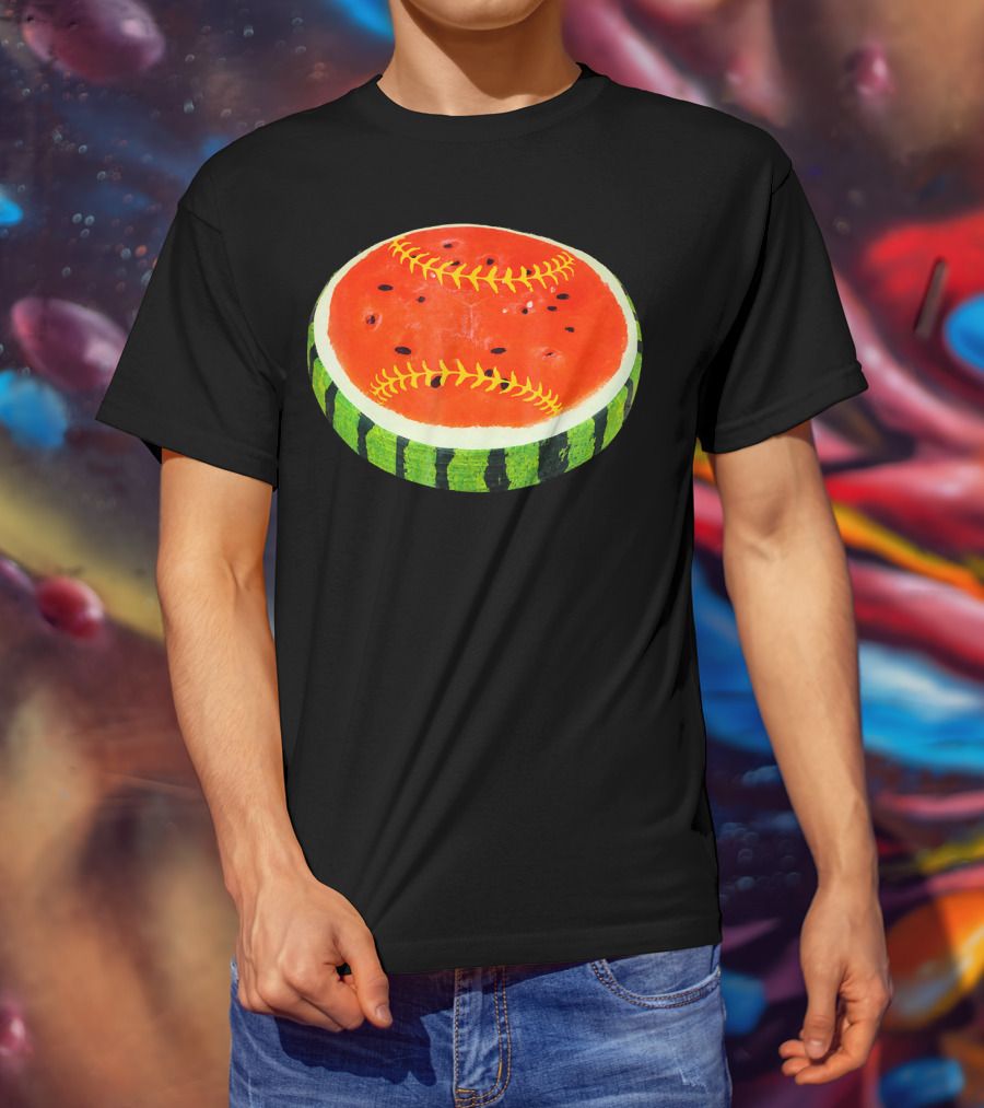 Watermelon Softball Fruit Stitch Play T-Shirt