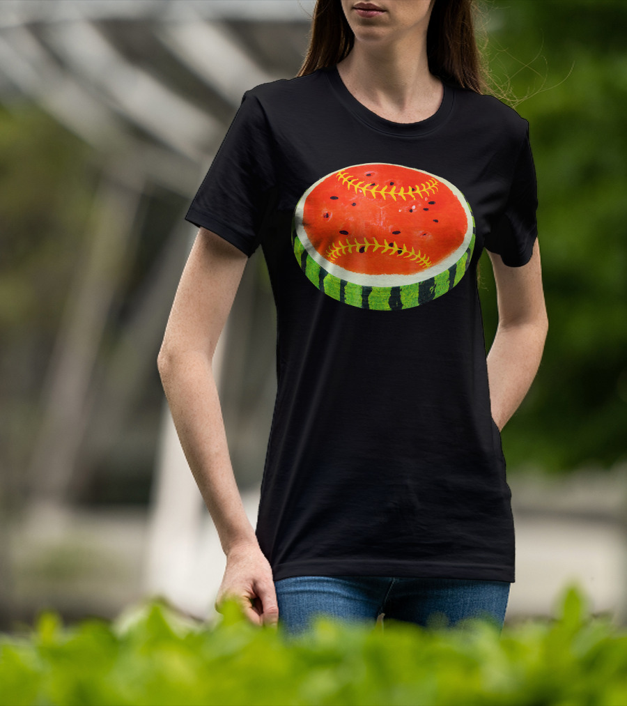 Watermelon Softball Fruit Stitch Play T-Shirt