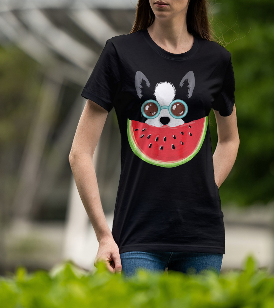 Watermelon Love Funny Boston Terrier With Sunglasses T-Shirt