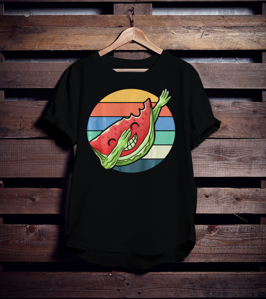 Retro Vintage Dabbing Watermelon Aloha Stripes T-Shirt