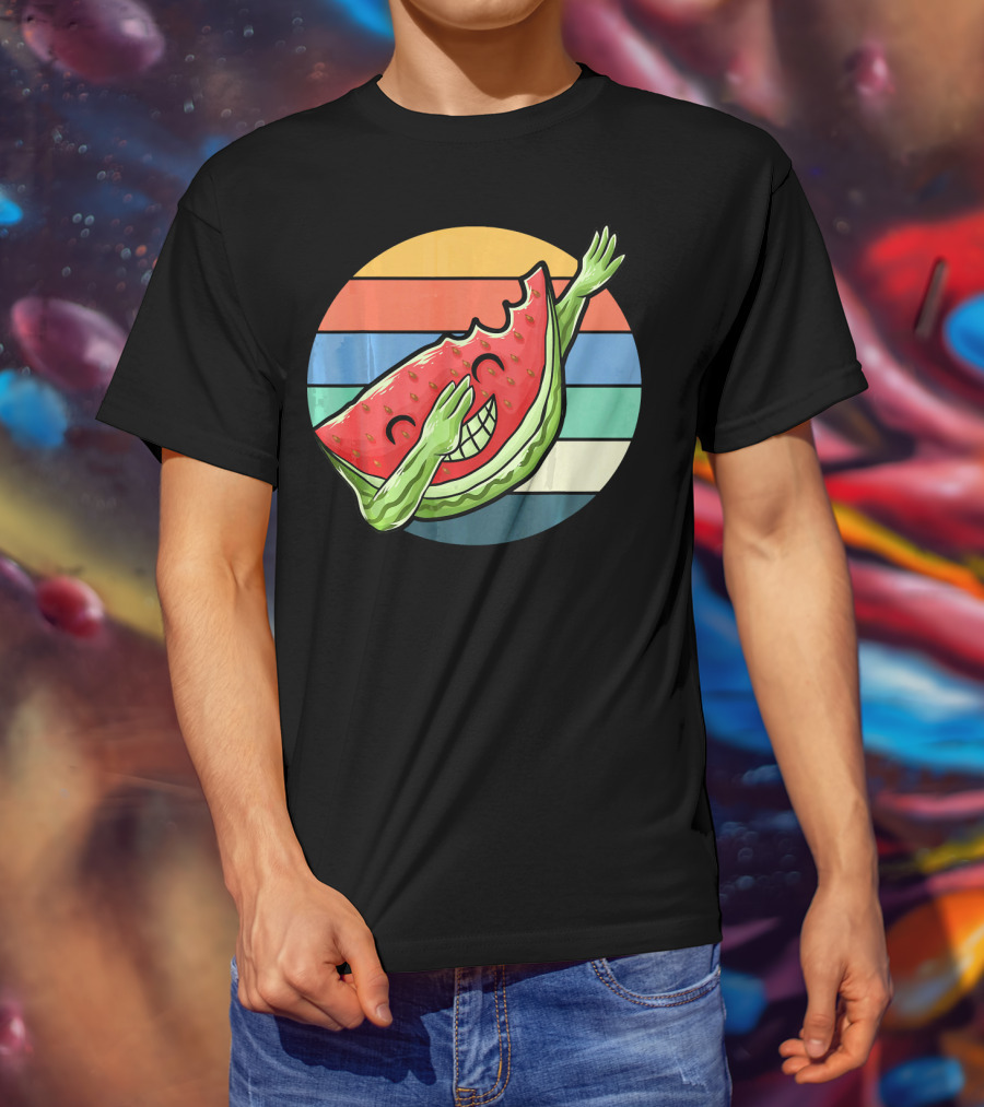 Retro Vintage Dabbing Watermelon Aloha Stripes T-Shirt