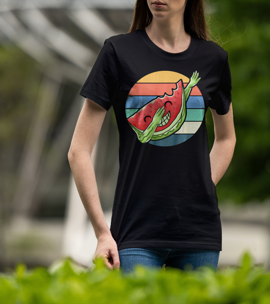 Retro Vintage Dabbing Watermelon Aloha Stripes T-Shirt