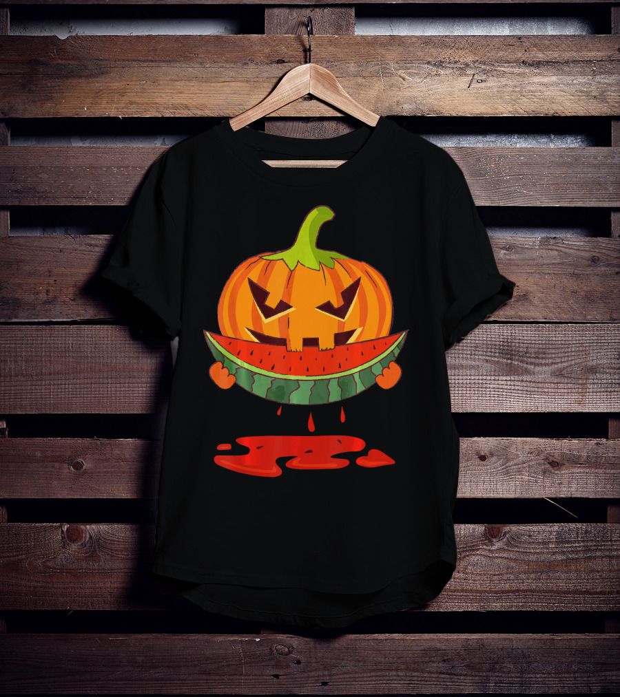 Creepy Pumpkin Devours Juicy Watermelon In Spooky T-Shirt