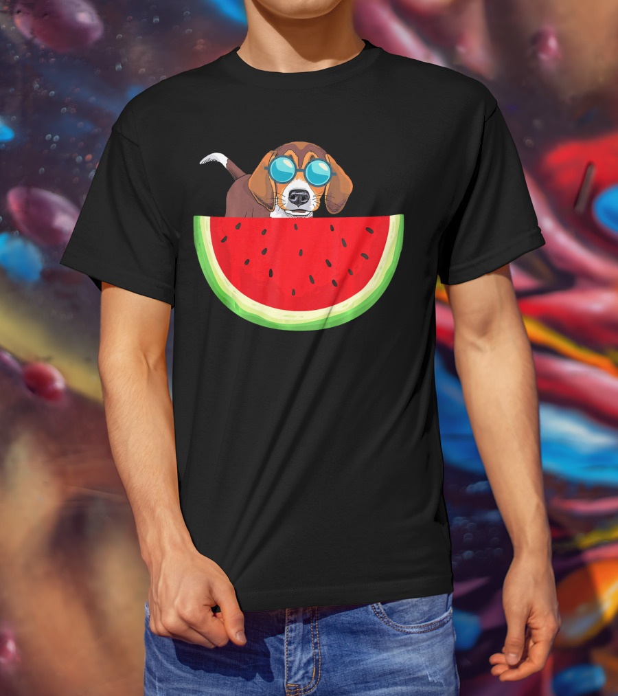 Beagle With Sunglasses And Watermelon Slice T-Shirt