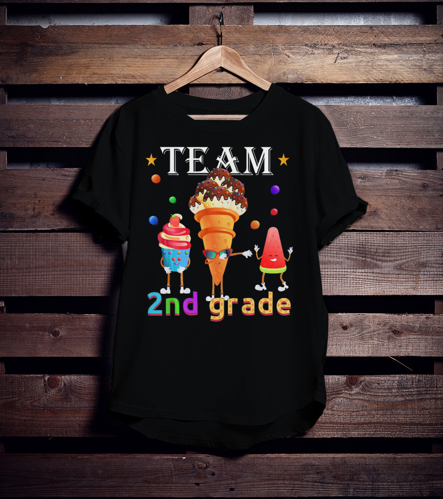 Team 2nd Grade Ice Cream Cone And Watermelon Characters T-Shirt