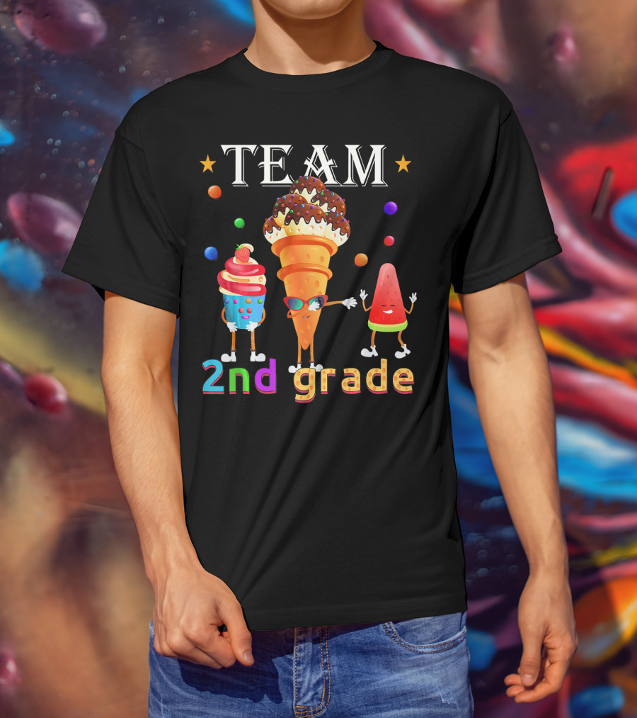 Team 2nd Grade Ice Cream Cone And Watermelon Characters T-Shirt