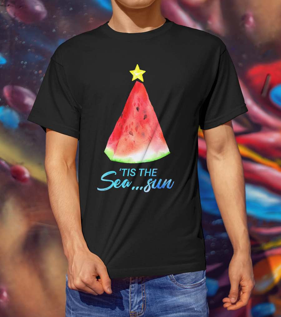 'Tis The Sea Sun Watermelon Christmas Tree T-Shirt