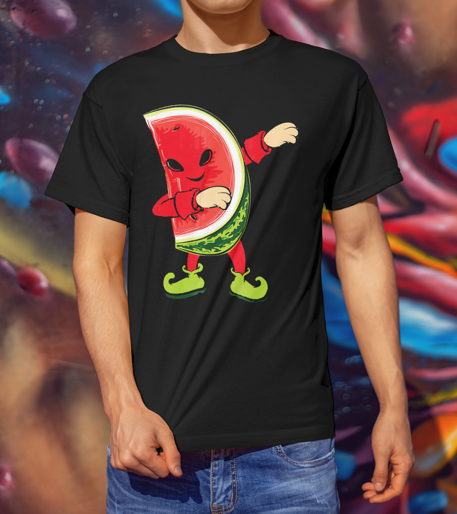 Funny Dabbing Watermelon Dab Character With Green Shoes T-Shirt