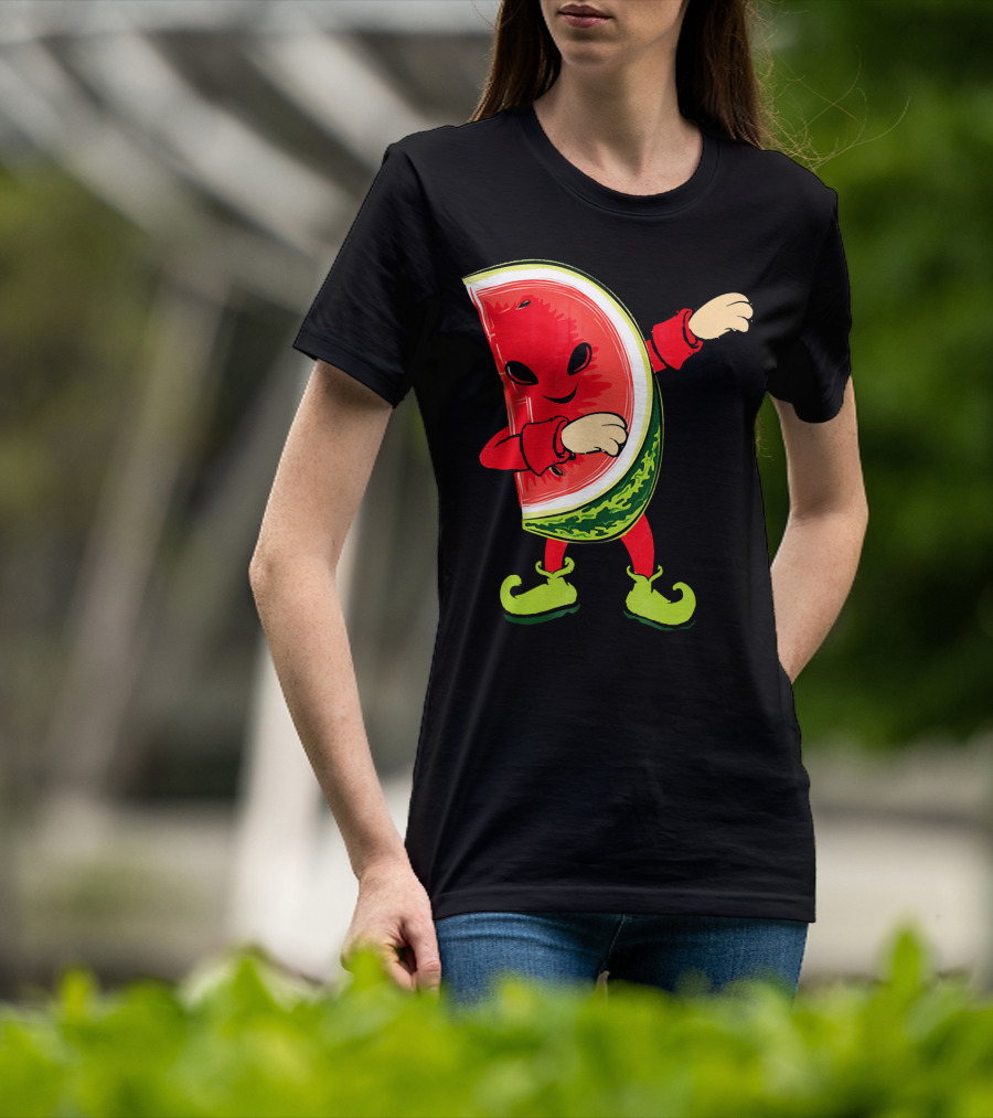 Funny Dabbing Watermelon Dab Character With Green Shoes T-Shirt