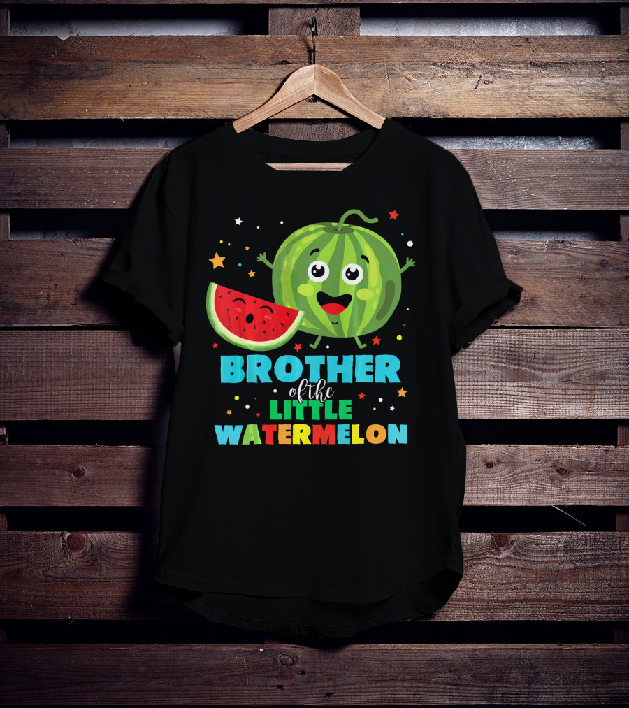 Brother Of The Little Watermelon Happy Cartoon Character With Slice And Stars T-Shirt