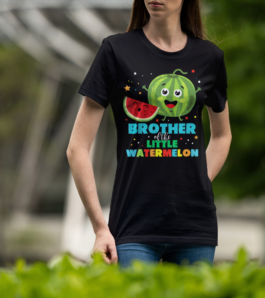 Brother Of The Little Watermelon Happy Cartoon Character With Slice And Stars T-Shirt