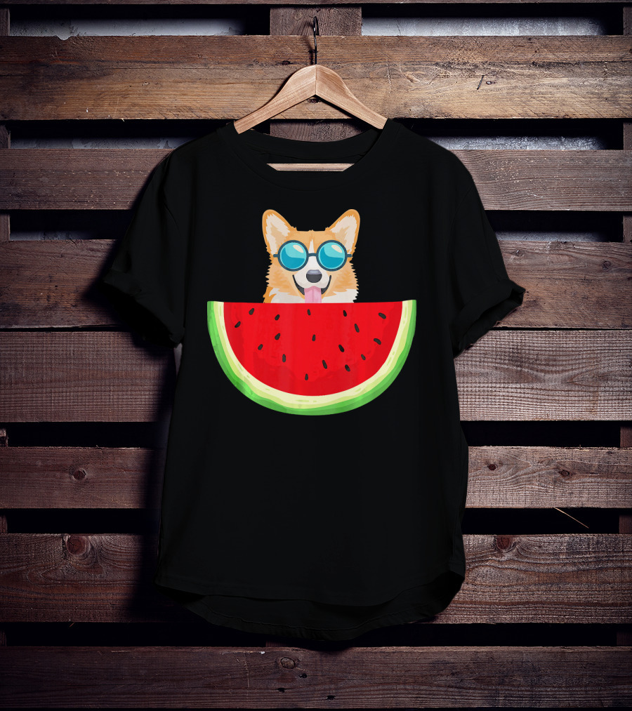 Corgi With Sunglasses And Watermelon Slice Womens T-Shirt