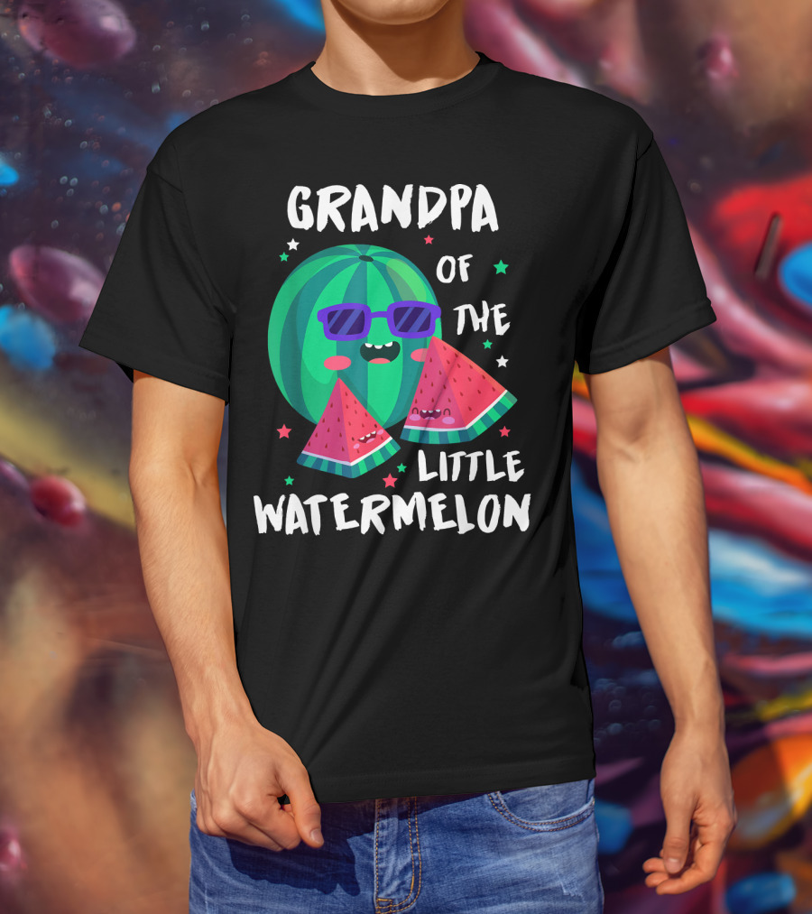 Grandpa Of The Little Watermelon With Cool Smiling Sunglasses And Stars T-Shirt