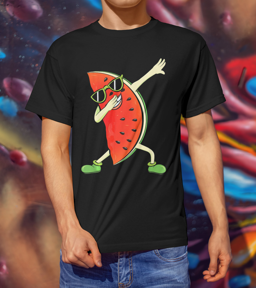 Dabbing Watermelon Slice Kawaii Melon Summer With Sunglasses T-Shirt