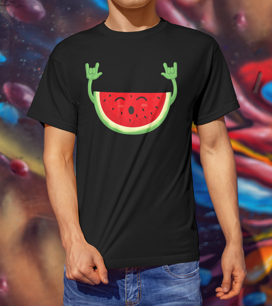 Watermelon Dancing Watermelon Rock On Hand Gesture T-Shirt