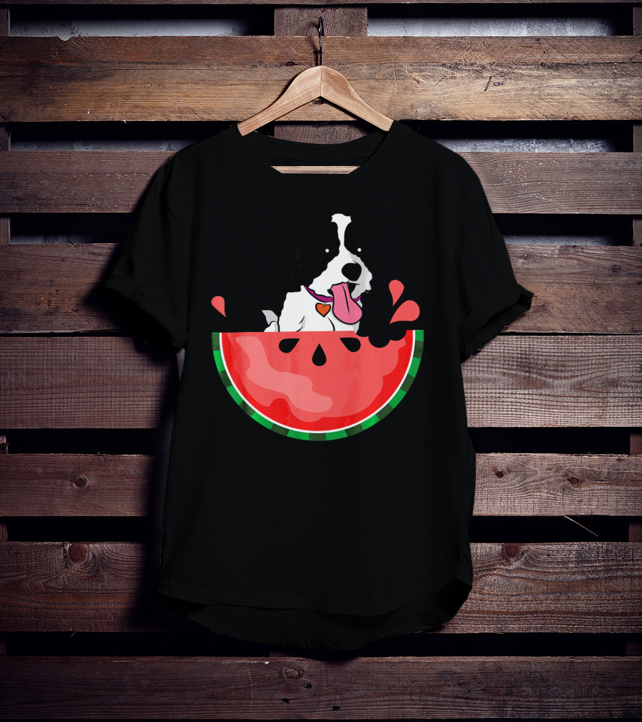 Shih Tzu Sitting In Watermelon Slice With Heart Collar Summer Fun T-Shirt