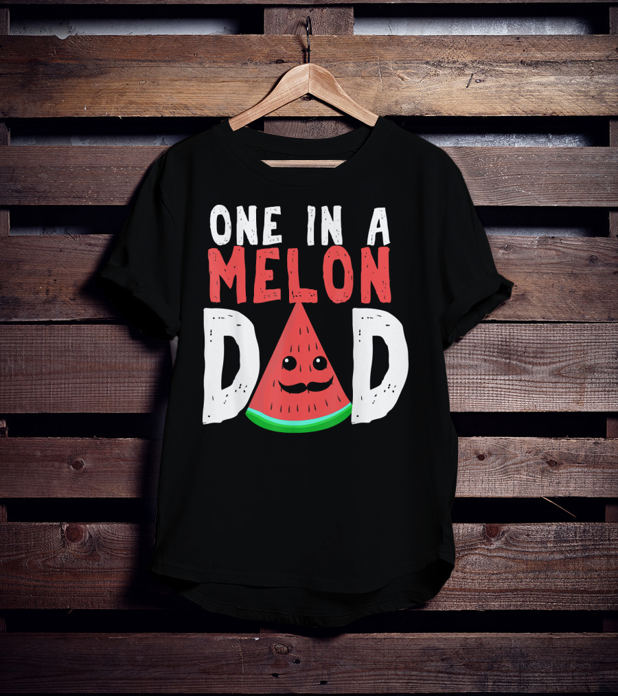 One In A Melon Dad Funny Watermelon Mustache Smiling Block Letters T-Shirt