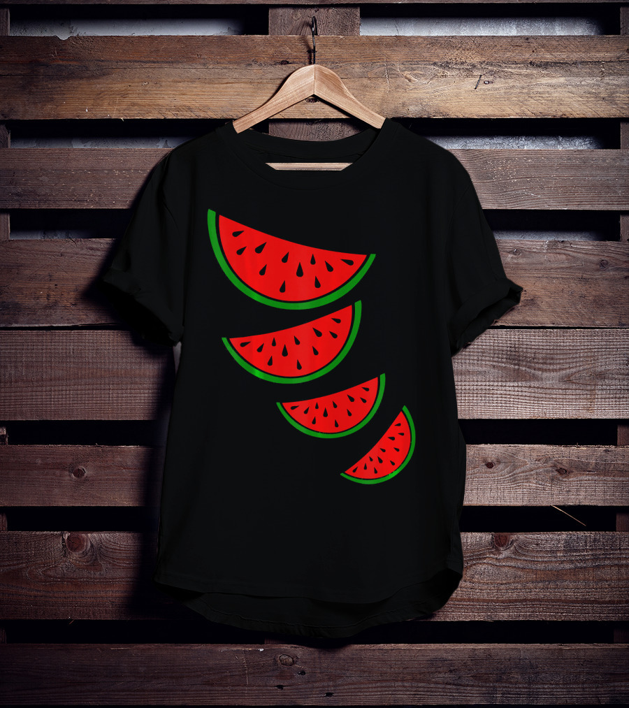 Watermelon Pink Green White Slices Diagonal T-Shirt