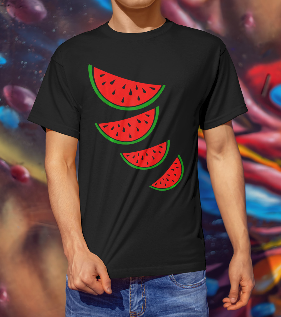 Watermelon Pink Green White Slices Diagonal T-Shirt