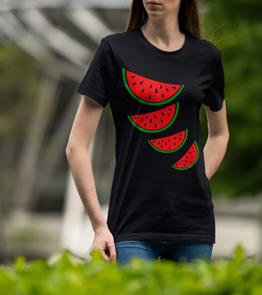 Watermelon Pink Green White Slices Diagonal T-Shirt