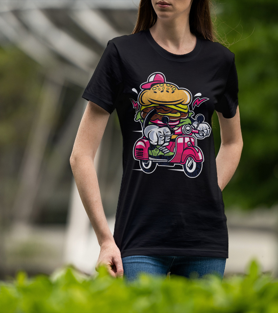 Vintage Scooter Burger Cartoon Rider T-Shirt