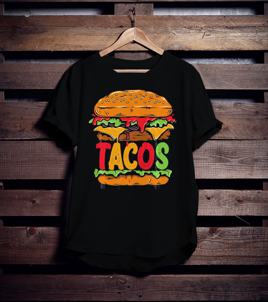 Tacurger Burger Mexican Tortilla Tacos Bold Colorful Lettuce Cheese Combo T-Shirt