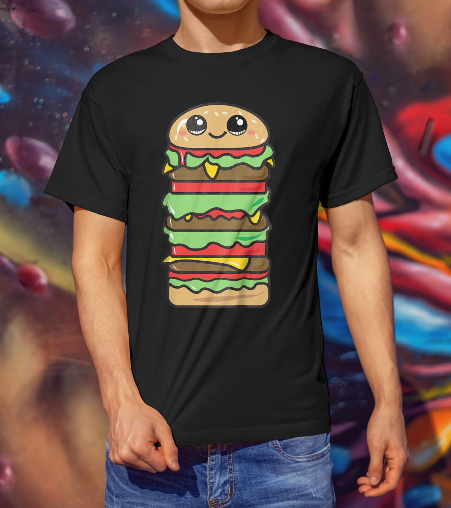 Kids Funny Kawaii Hamburger Burger Eat Food Boy T-Shirt