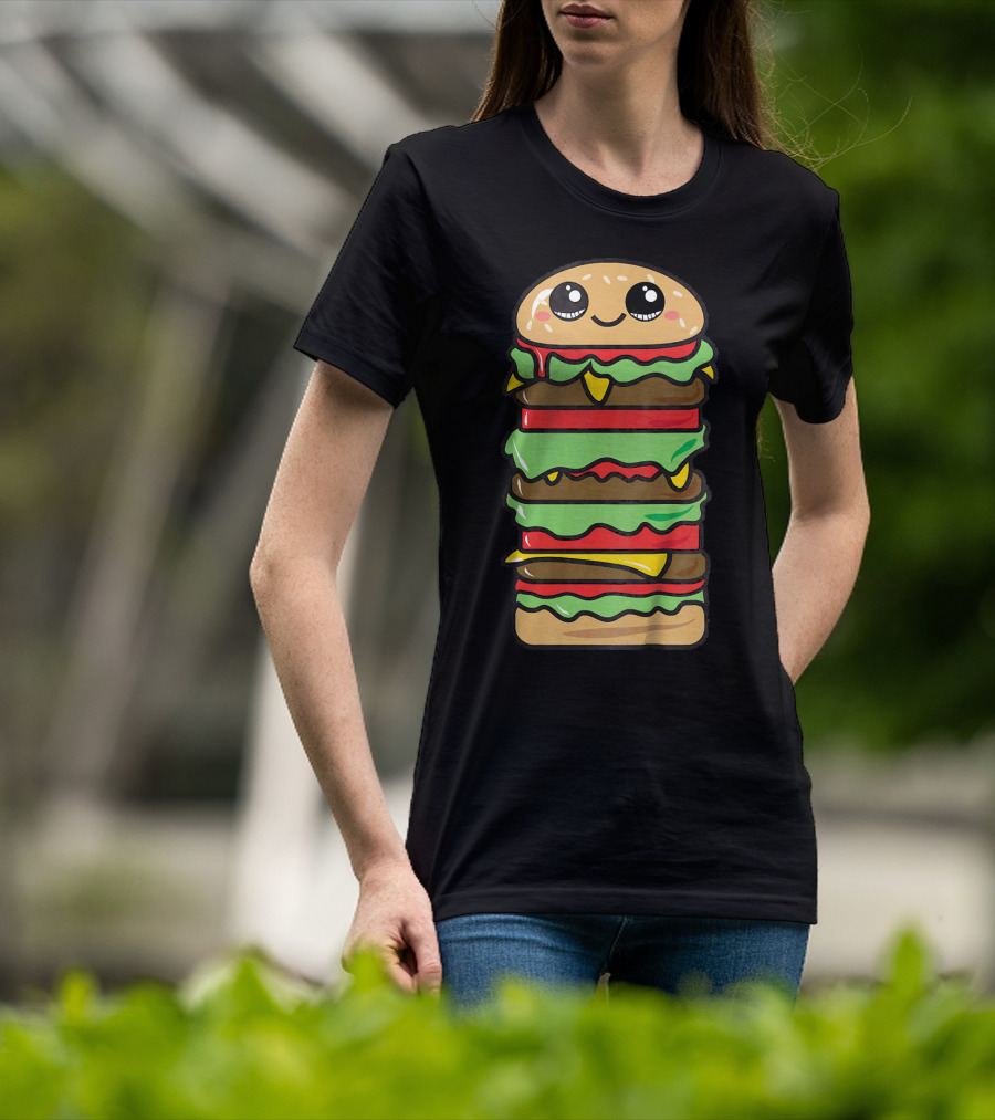 Kids Funny Kawaii Hamburger Burger Eat Food Boy T-Shirt