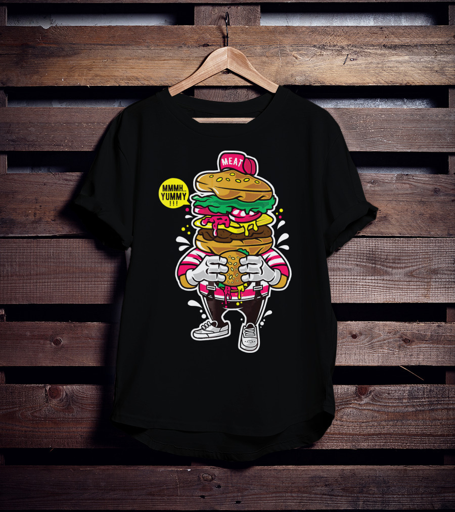 MMMH Yummy Funny Cute Unique Meat Grafitti Hamburger T-Shirt