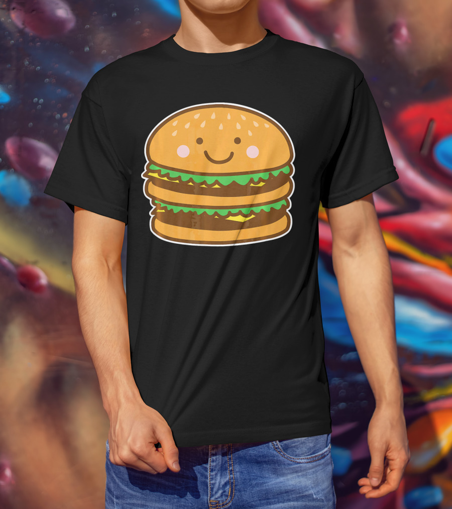 Funny Cute Burger Smiley Face Halloween Costume T-Shirt