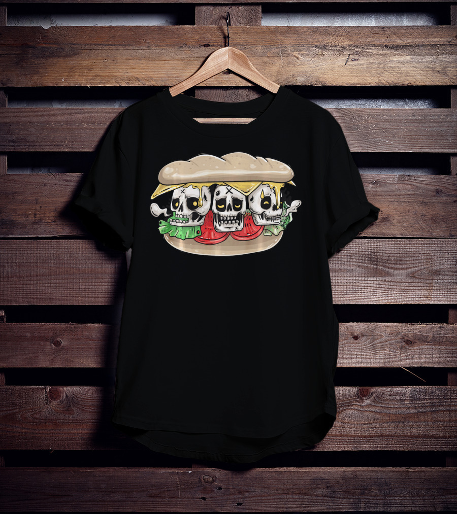 Three Skull Burger With Cheese And Lettuce T-Shirt