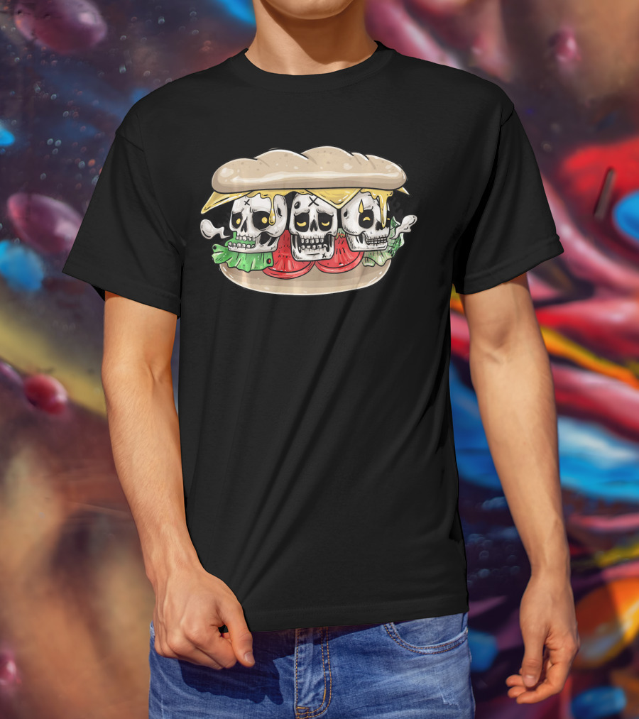 Three Skull Burger With Cheese And Lettuce T-Shirt