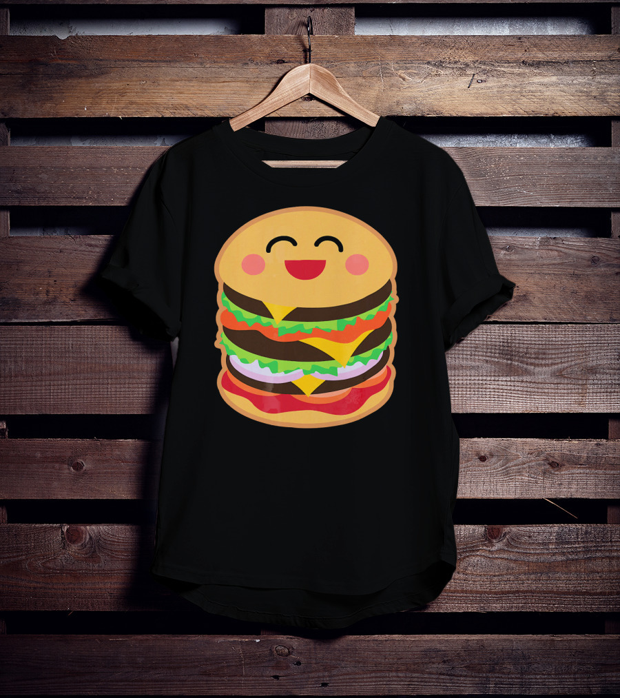 Smiling Happy Hamburger Emoji Stack T-Shirt